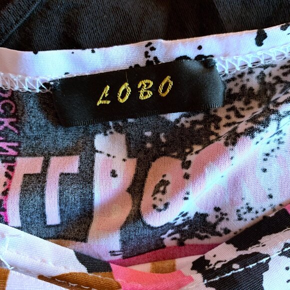 LOBO / Pink B&W - Graphic Print Women's Top Tunic short sleeves/ Large - Picture 11 of 12